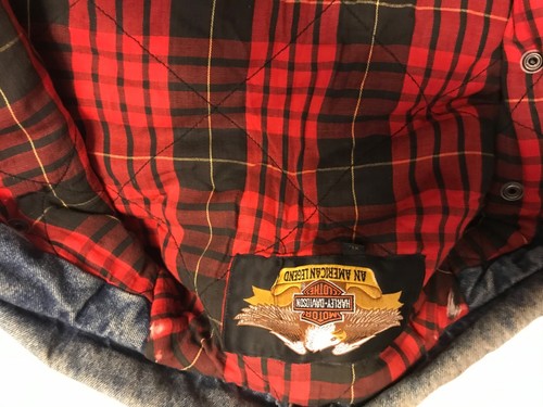 Harley Davidson Mens XL Denim Jacket with Plaid Quilted Inside, Removable Sleeve - Picture 6 of 8