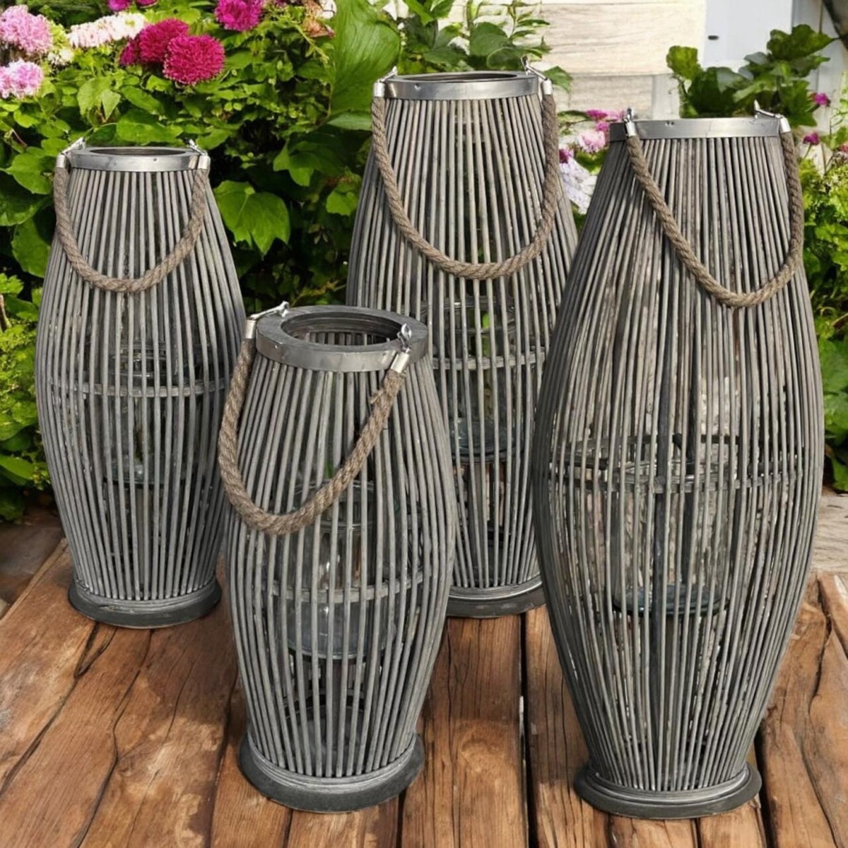 Laterne Bambus mit Windlicht ab H 40 cm Gartenlaterne Holzlaterne  Bambuslaterne | eBay.de