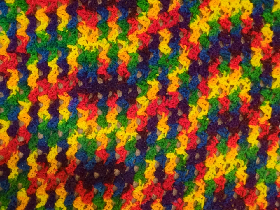 Cobertor de crochê vintage grande afegão lance listra arco-íris multicolorida "62x62" - Imagem 2 de 3