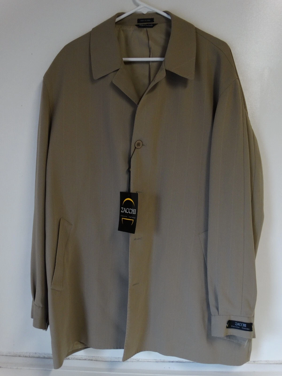 Men ZACCHI polyester monk Blazer Sport Coat jacket hip pocket 44 R khaki color