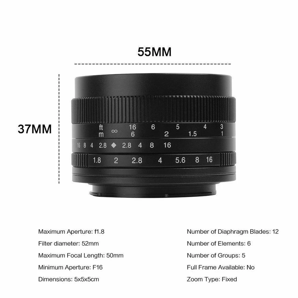 7artisans 50MM F1.8 MANUAL Fixed LENS  For Sony E a5000 a5100 a6000 a6600 Black - Image 3 of 4
