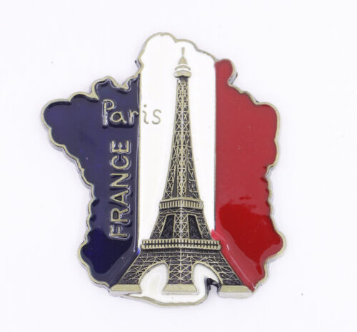 Eiffel Tower Flag Map of France Fridge Magnet Bronze Metal Souvenir Gift New - Picture 1 of 4