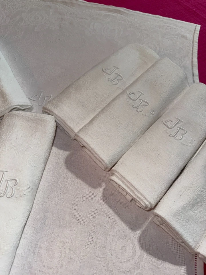 12 serviettes de table coton damassé monogrammes JB 61 cm x 54 cm réf 151 - Photo 3/4