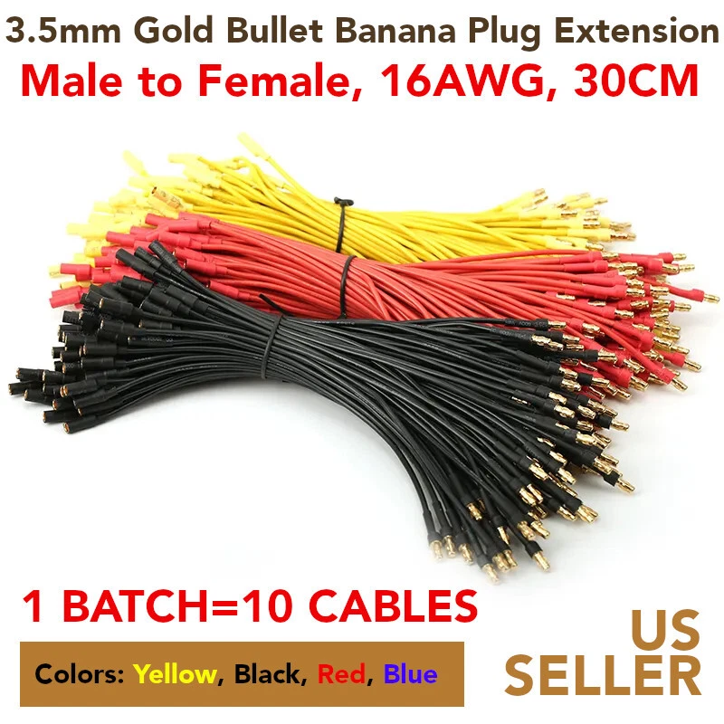 10 x Banana M to F Motor ESC Extension 30cm 3.5mm Bullet Connectors 16AWG Wire