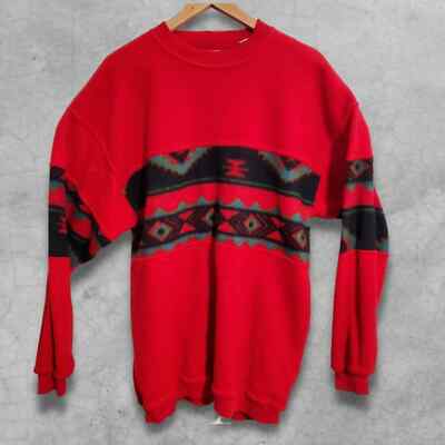 Bugle Boy Men's Large Red with South Western Print Shearling style Sweatshirt