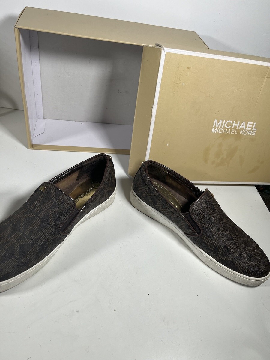 Michael Kors Keaton Brown Slip-On Signature MK Logo Sneaker Womens