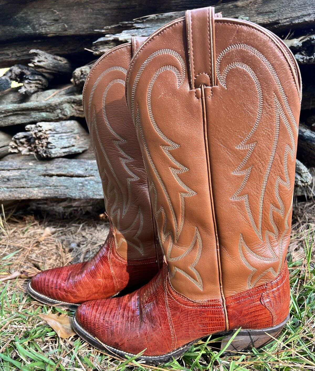 Vintage Pair Wrangler Cowboy Boots Size 8D Red Br… - image 4