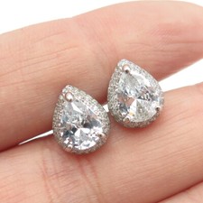 925 Sterling Silver Round Pear-Cut C Z Teardrop Earrings