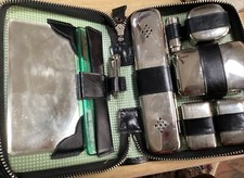 Vintage Leather Case Vanity Travel Toiletry Grooming Set Kit Top Grain Cowhide