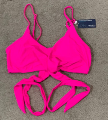 Summer Mae Bikini swimsuit top Womens Size Small Hot Pink wrap style adj strap