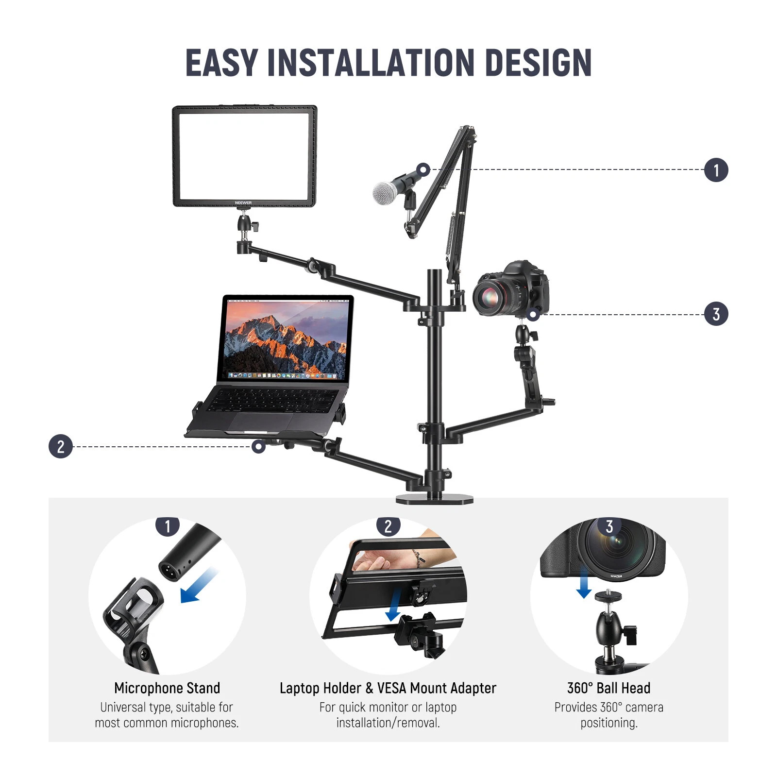Neewer ST3A Overhead Camera Mount Desk Stand - Thumbnail 3