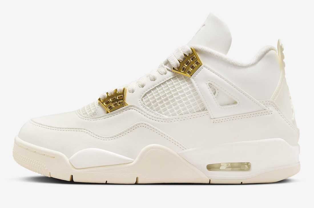 靴 Nike Womens Air Jordan 4 Retro WhiteGold Nike WMNS Air Jordan 4 Retro White Gold AQ9129-170 US 7 - 12