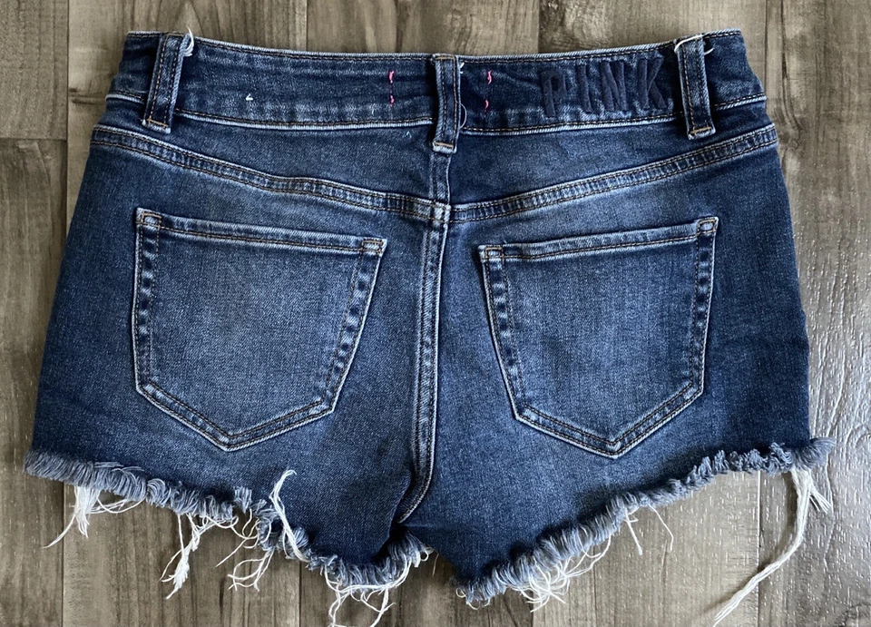 Pantalones Cortos Vaqueros Victorias Secret ROSA Denim Tiro Bajo Desgastados Talla 2 Foto 2 de 4