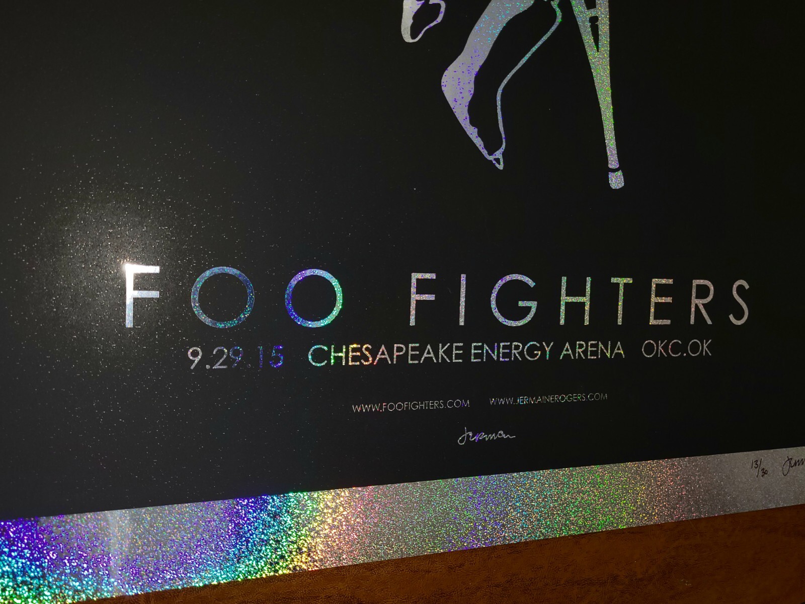 FOO FIGHTERS 2015 OKLAHOMA CITY SPARKLE FOIL POSTER SIGNED, NUM x/30