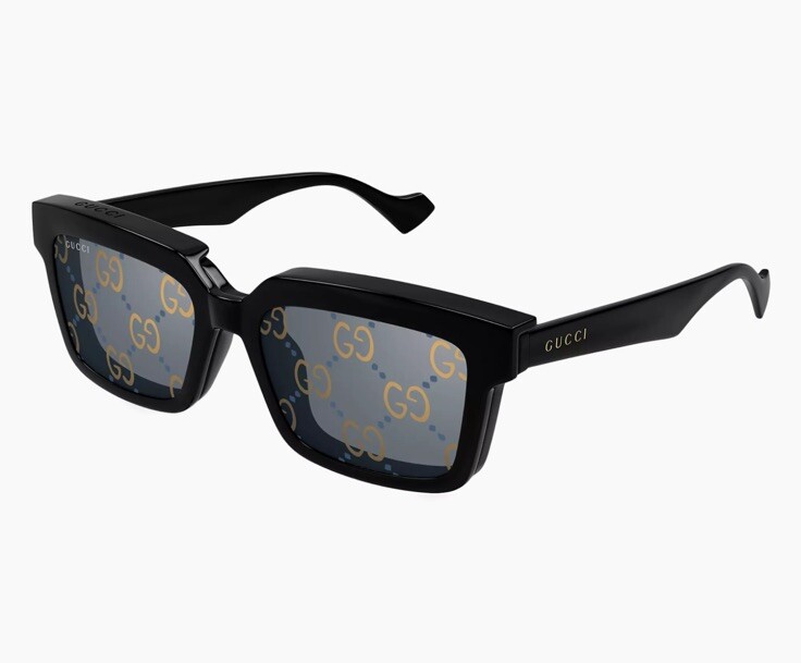 Gucci GG1543S 001 Black Grey Logo Clip-On Rectangular Men's