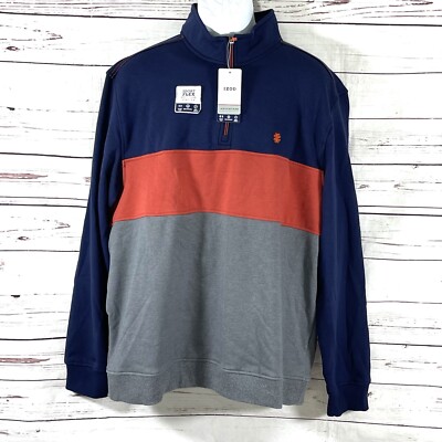 Izod Sweatshirt Mens Size XL Advantage Performance 1/4 Zip Blue /Gray /Red NWT