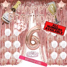 6th Birthday Rose Gold Decorations - 40" Number Balloons, Foil Curtains  More