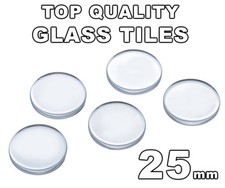 25mm Clear Glass Round Tiles Circles Flat Bottom - Flat Top - 1 inch - 1"