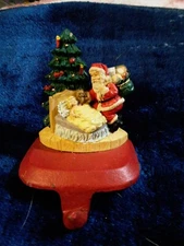 santa and child cast iron and resin stocking hanger b5