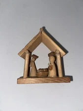 Wooden Manger Christmas Ornament Mini Handmade Bethlehem Religious Decor