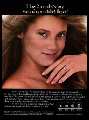 1984 De Beers Diamond Wedding Ring ''2 Month's Salary On Julie's Finger'' Print Ad