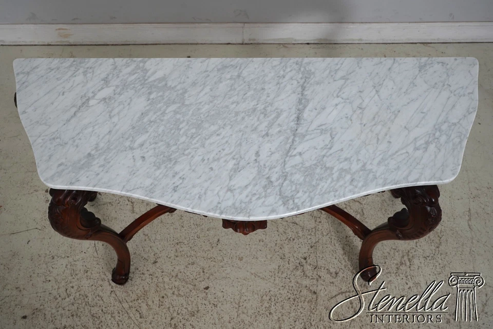 63479:法国路易十五风格雕刻桃花心木大理石顶部控制台桌 — 第 3/4 张图片