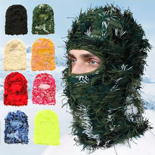 1Hole Distressed Balaclava Ski Mask Full Face Knitted Windproof for Cold Weather
