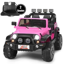 HoneyJoy 12V Kids Ride On Car 2 Seater Truck RC Electric Vehicle w/Storage Pink