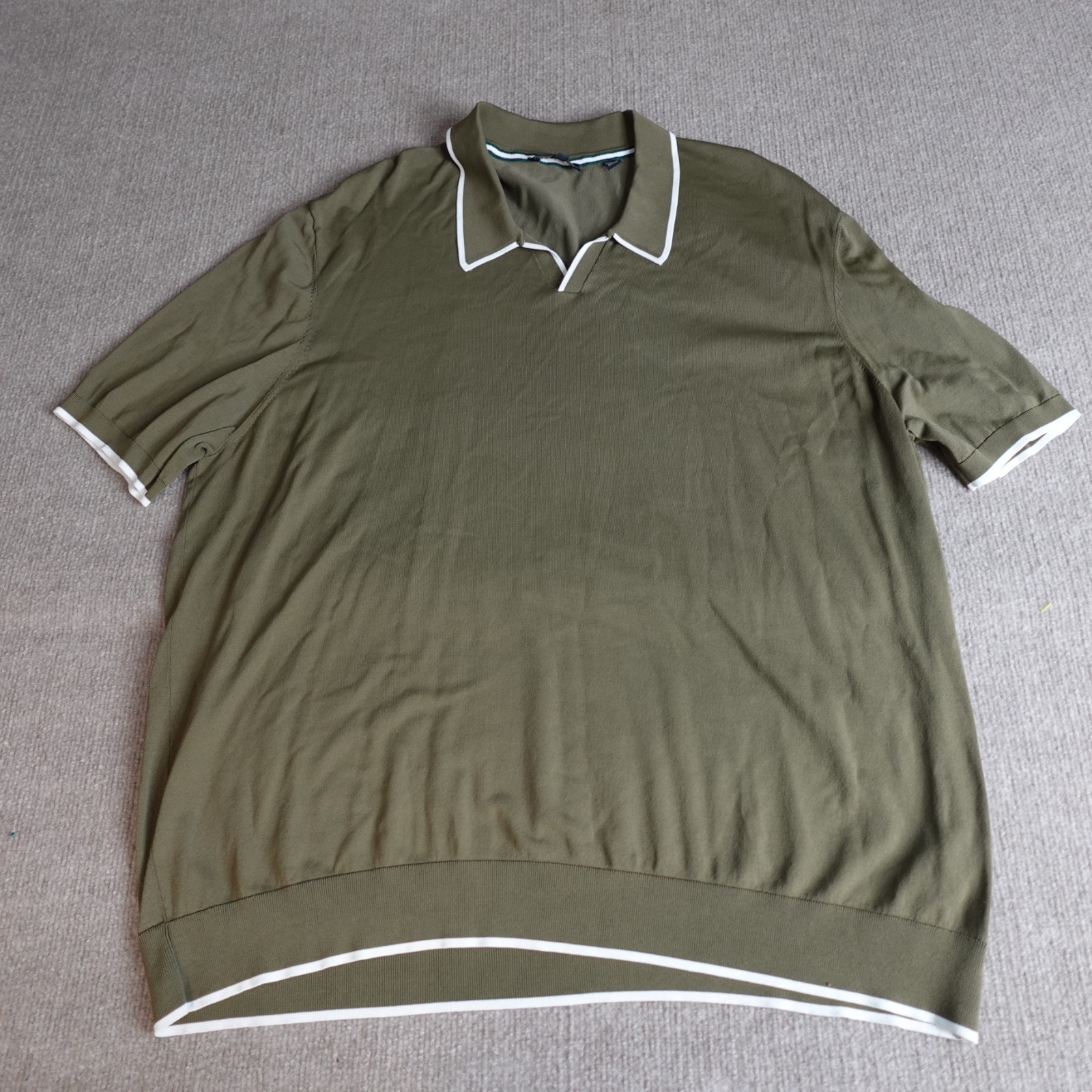 Ted Baker Mens Polo Shirt 3XL Green Olive Tipped Knit Cotton Blend