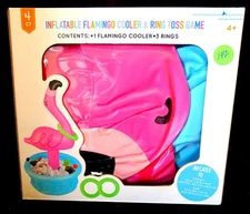 Inflatable Pink Flamingo Cooler & Ring Toss Game 31.3” X 18” X 18” New