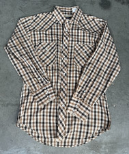 VTG Mens Sz Medium Roper Gold Collection Pear Snap Button Plaid Pattern Shirt