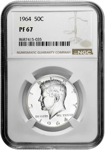 1964 50c Silver Proof Kennedy Half Dollar NGC Graded PF 67 with New Holder