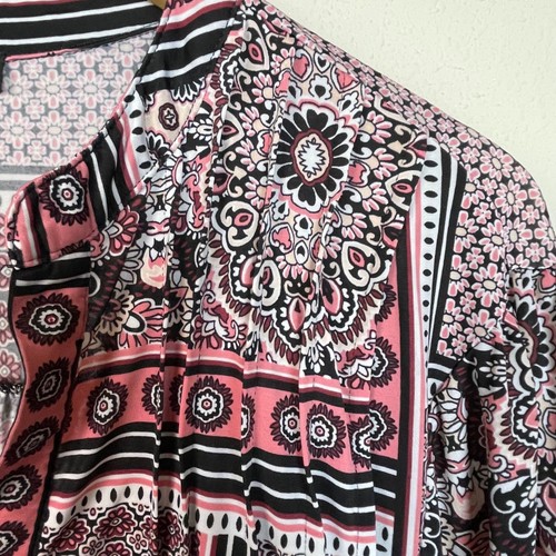 Cocomo Woman Pink Black Paisley Print Quarter Zip Long Sleeve Tunic Top 3X - Picture 4 of 7