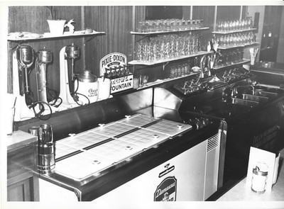 B&W Photo Soda Fountain Pixie Dixon Junior Fountain Coors Malted Milk 1940s