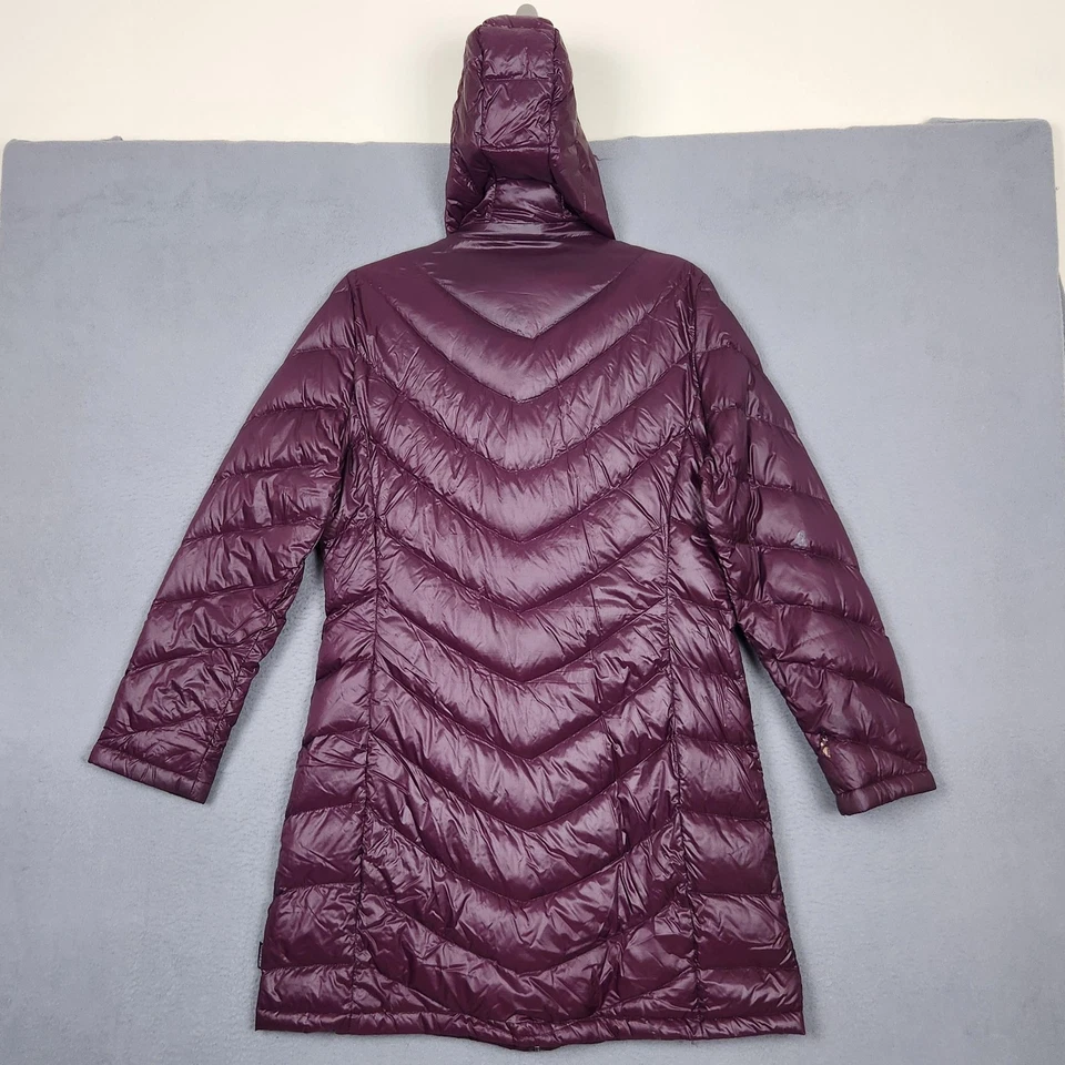 Chaqueta acolchada de plumón Calvin Klein para mujer mediana púrpura con capucha abrigo largo empacable Foto 2 de 4