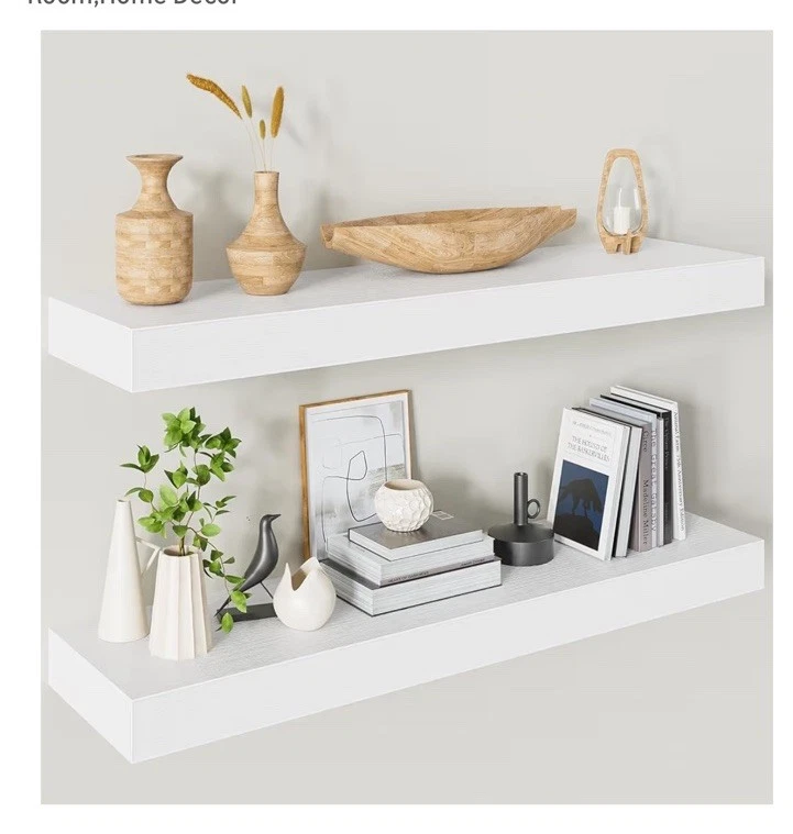 Heimlove 32 Inch Floating Shelves for Wall,White 9 Deep Floating Shelf Set Of 2