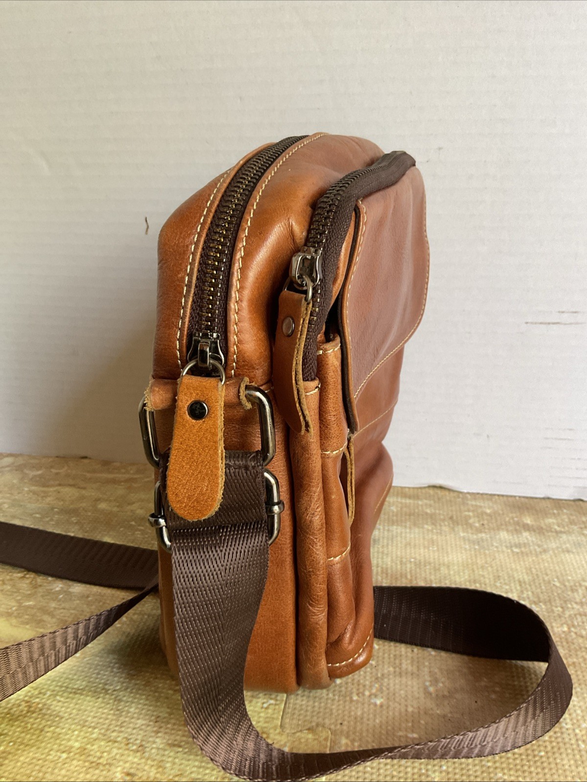 Ameri Leather Cross Body satchel Bag Brown Leathe… - image 5