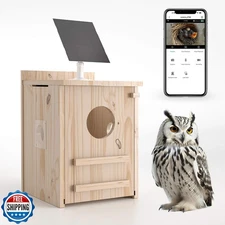 Solar-Powered Smart Owl House with Camera - Outdoor Hanging Woode