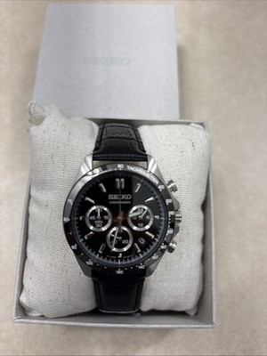 Seiko Spirit Black Dial Leather Band Chronograph Men's Watch SBTR021