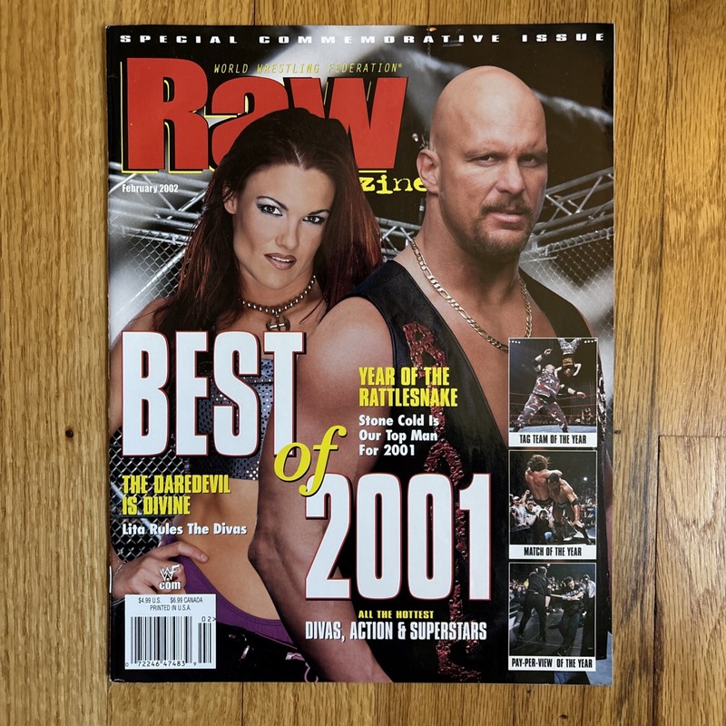 WWF RAW Magazine February 2002 Stone Cold Steve Austin & Lita *Has Poster*