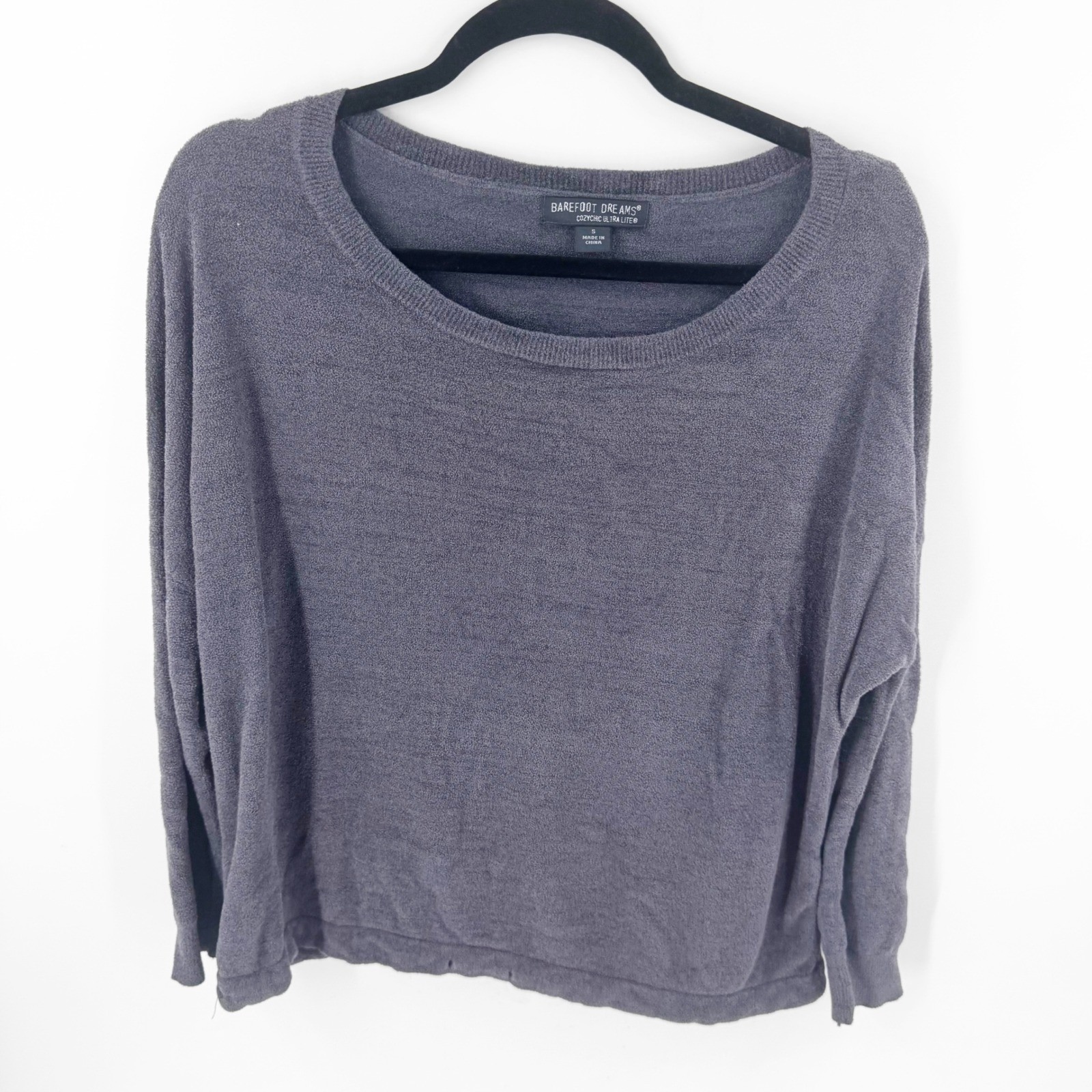 Barefoot Dreams CozyChic Ultra Lite Pullover Sweater Grey Purple 495 Womens SM