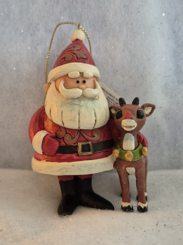 Jim Shore "SANTA CLAUS AND RUDOLPH" 50th Anniversary Ornament with batteries NEW
