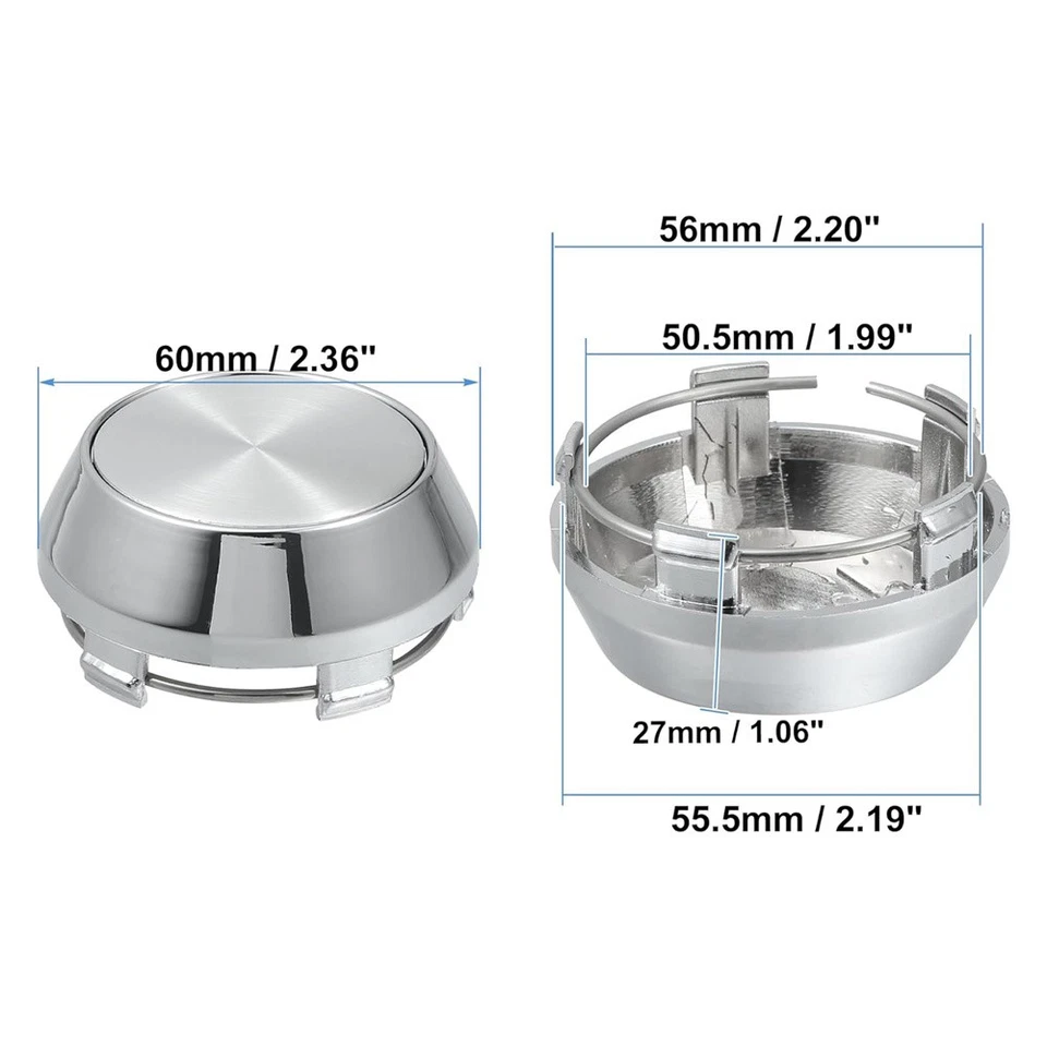 4Pcs For Wheel Center Cap Universal Rim Chrome Hub Cap 60mm No Logo Silver Base - Image 3 of 4