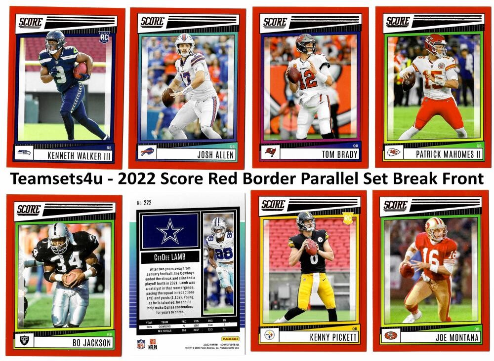 2022 Score Football Red Border Parallel Set Break Front and Back Scans # 1-200