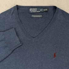 Polo Ralph Lauren Sweater Mens XL Blue V Neck Pima Cotton Pony Logo Knit
