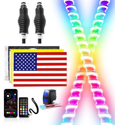 5ft RGB Spiral COB LED Whip Light Antenna Flags For UTV ATV Can Am Polaris RZR