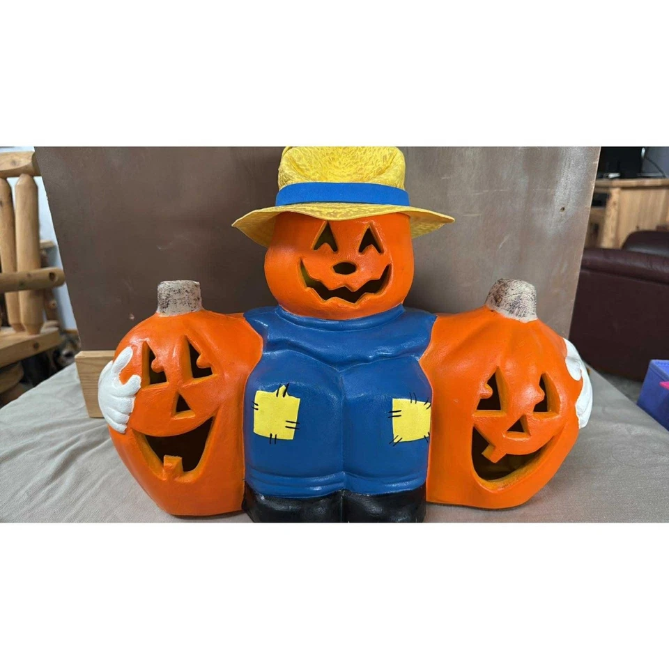 Vintage Paper magic Group Scarecrow pumpkin Lighted Fall Halloween - Image 2 of 4