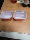 Vintage PYREX Red Refrigerator Dish 501-B 1.5 Cup Milk Glass 2 Dishes 1 Lid