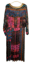 VTG Judith Ann Creations Midi Dress Loose Fit L/XL Silk Beaded Boho AS IS- READ