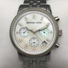Michael Kors Womens Watch 37mm MOP Chronograph Date MK-5020 New Battery 6.5"
